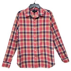 Banana Republic Slim‎ Fit Red Plaid Long-Sleeve Button-Up Shirt 100% Cotton Size